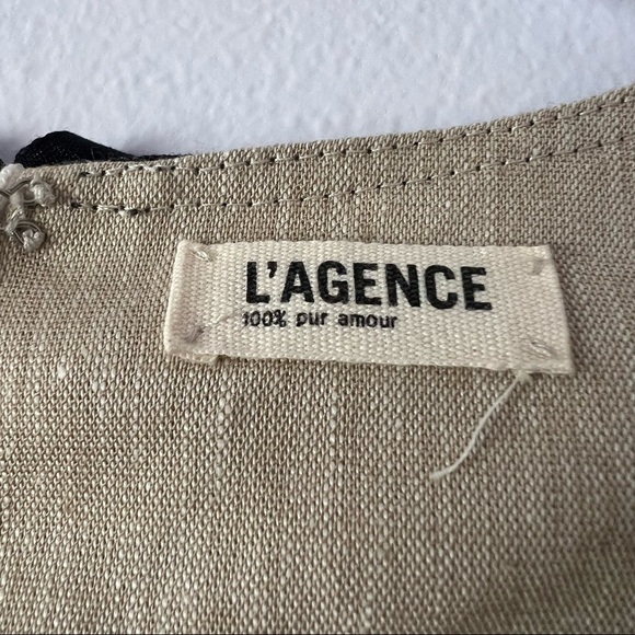 L'AGENCE Neutral Lace Rose Patterned Linen Blend Dress 8 - Picture 11 of 16